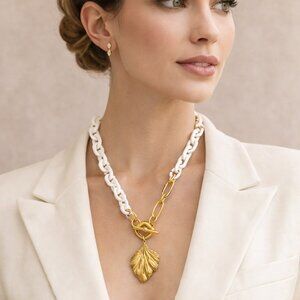 Plunder Gold Leaf Necklace with White Chain